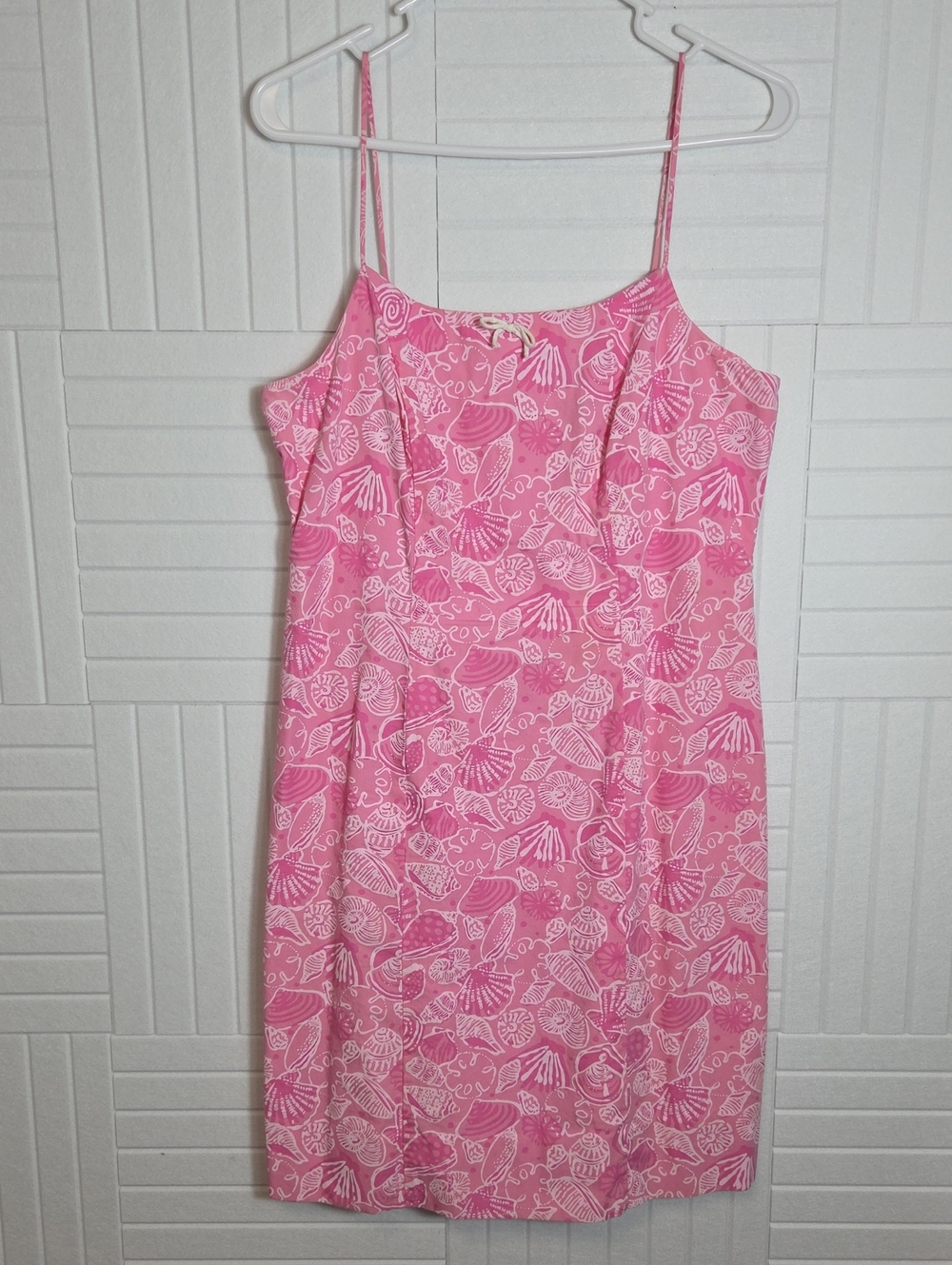 Vintage Lilly Pulitzer Pink Seashell Print 100% Cotton Slip Shift Mini Dress 10